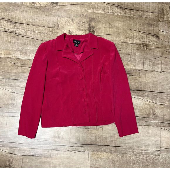 Leslie Fay Jacket - Pink Faux Suede Button Front Blazer Jacket Women Size 12 - Picture 1 of 10